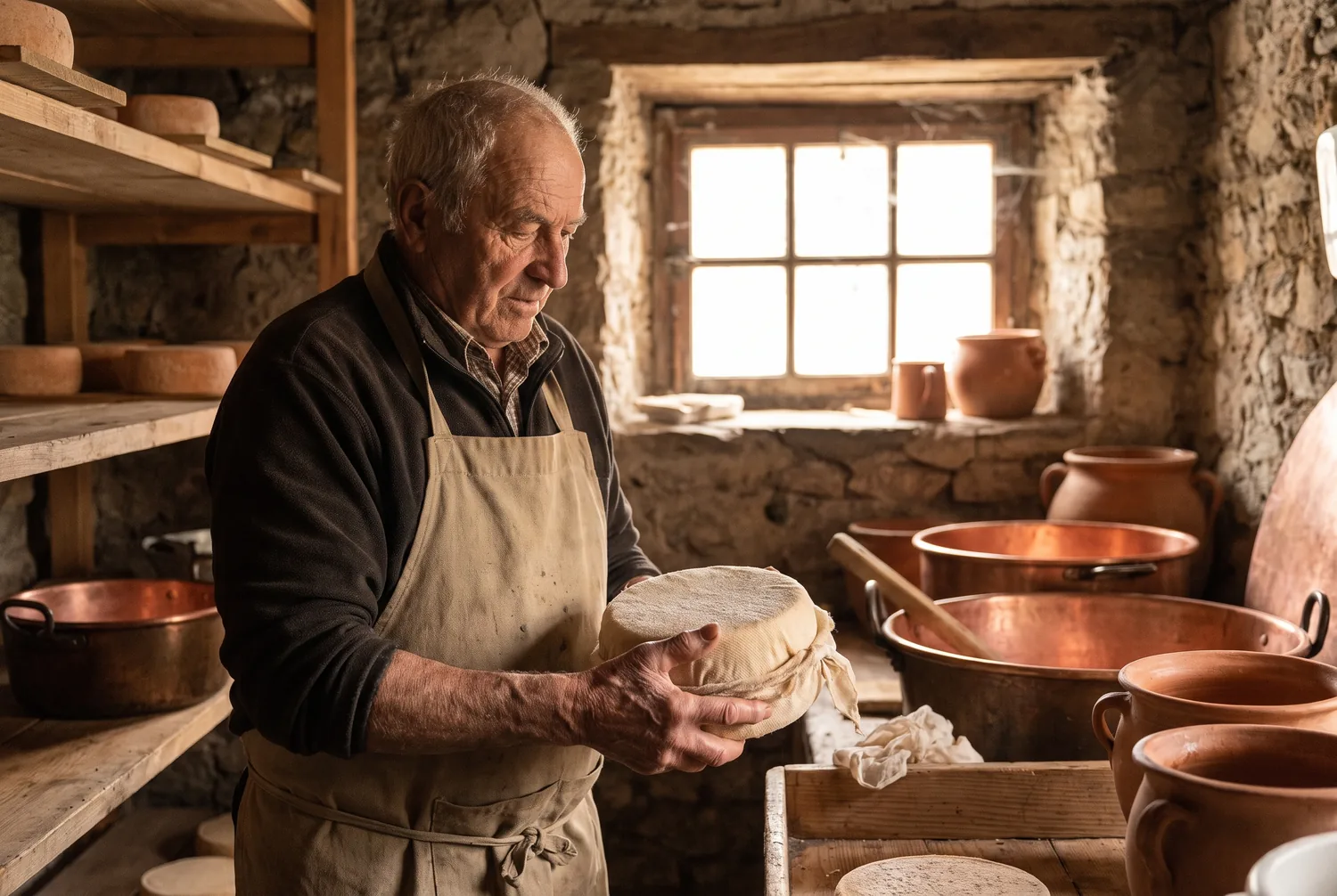 Casaro dei F.lli Di Sarra intento a lavorare il formaggio a mano