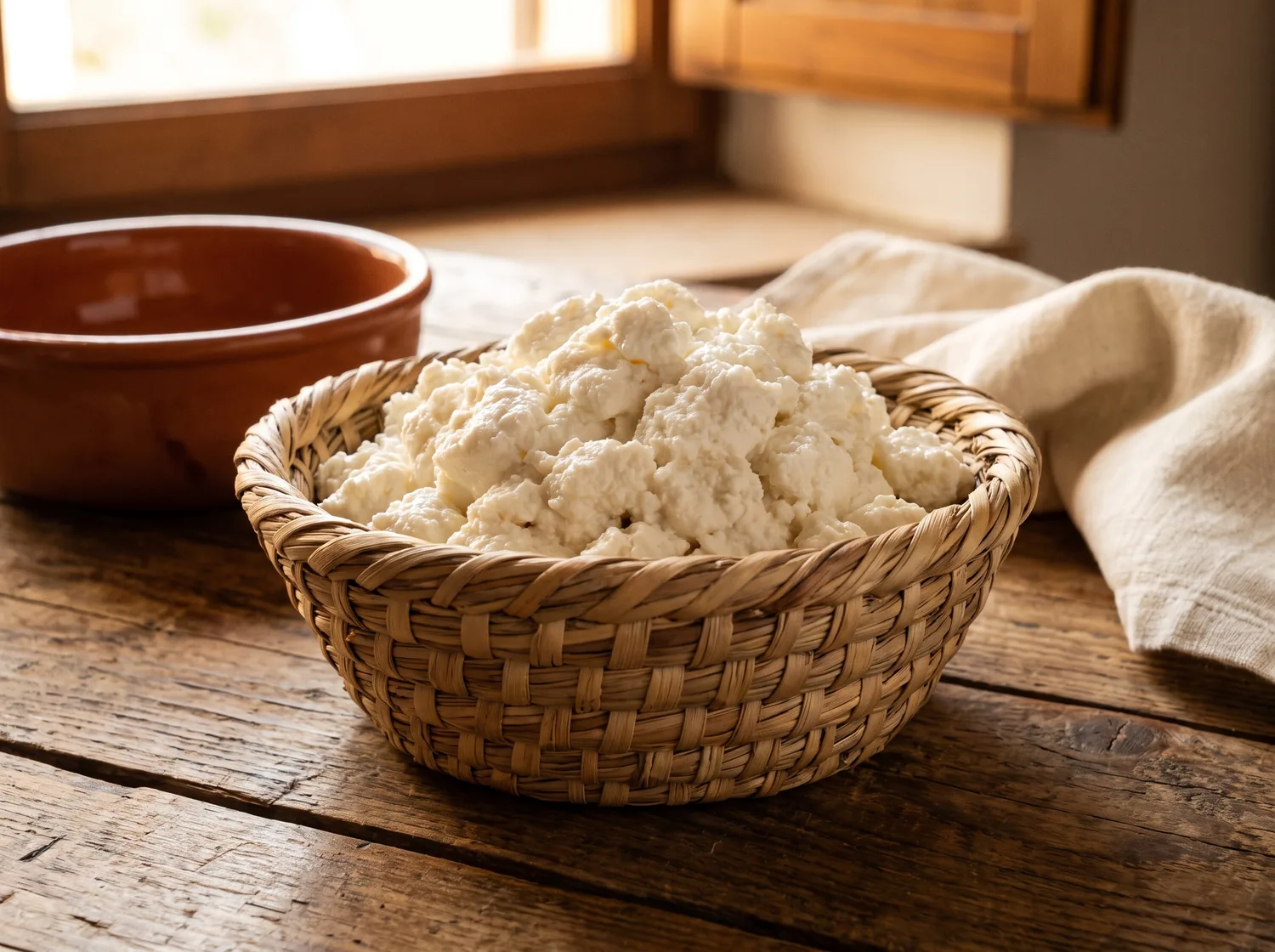 Ricotta fresca servita nella fuscella tradizionale